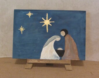 OOAK Christmas Decor - Rustic Nativity Painting - Minimalist Painting of Nativity by Sherry Harrison