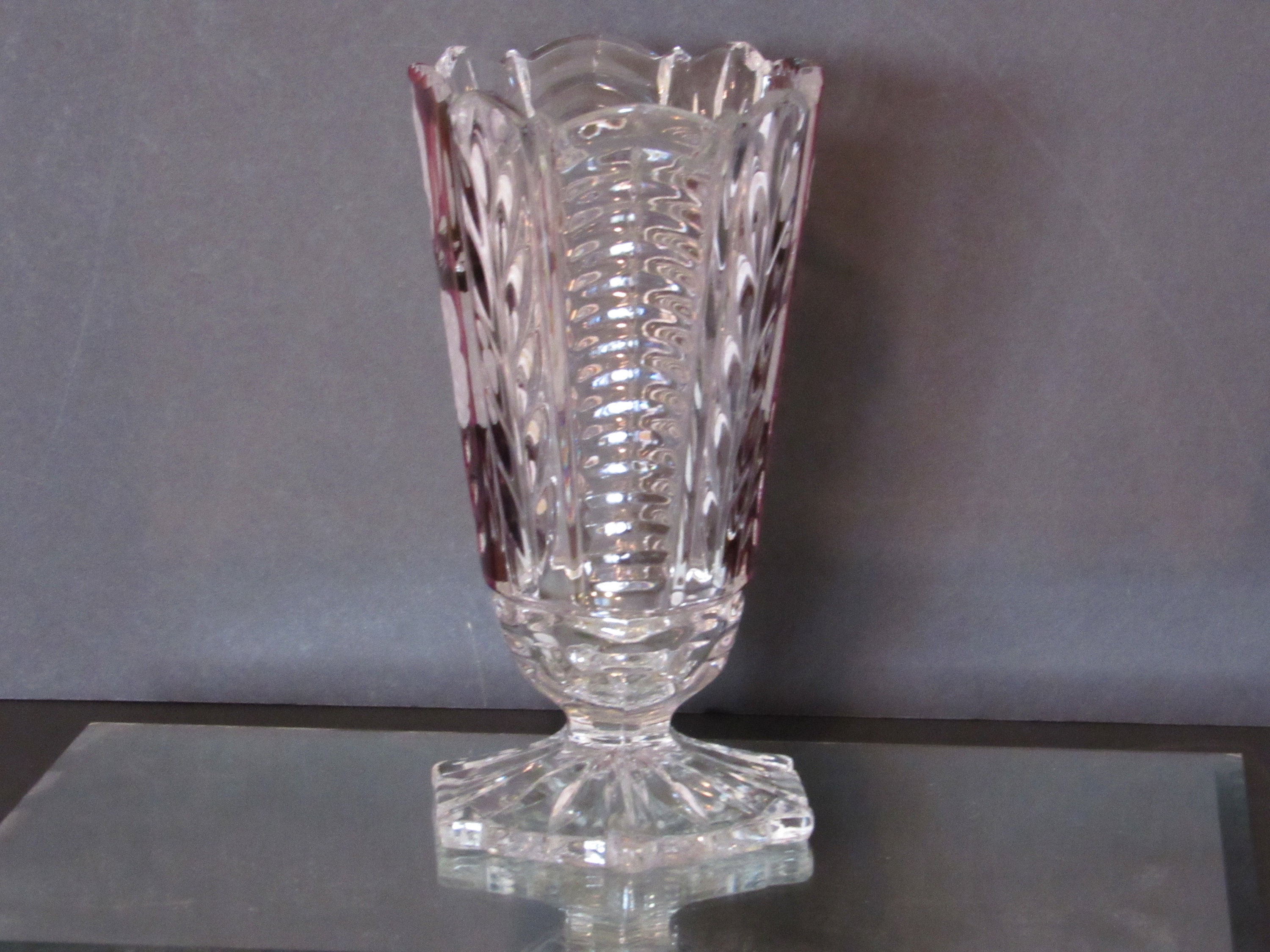 Vintage Crystal Vase Etched Roses Anna Hutte Vase Etsy