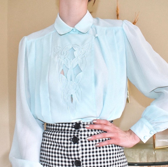 Vintage Mint Appliqué Blouse - Size 8 - image 1