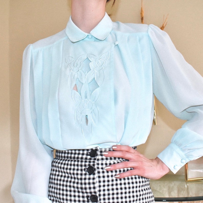 Vintage Mint Appliqué Blouse Size 8 image 1