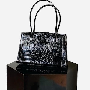 90er Jahre Kunstleder Schwarze Handtasche