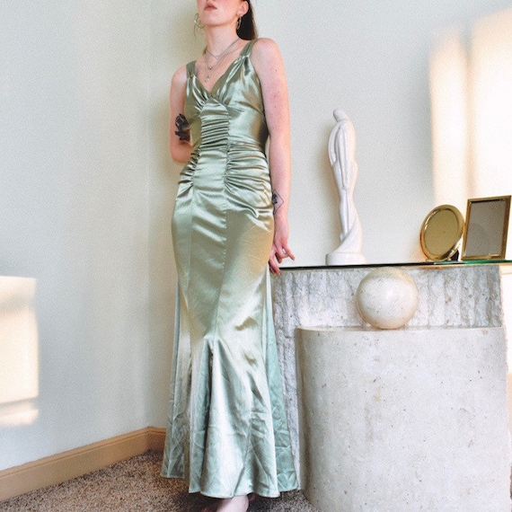 Sage Green Ruched Evening Gown