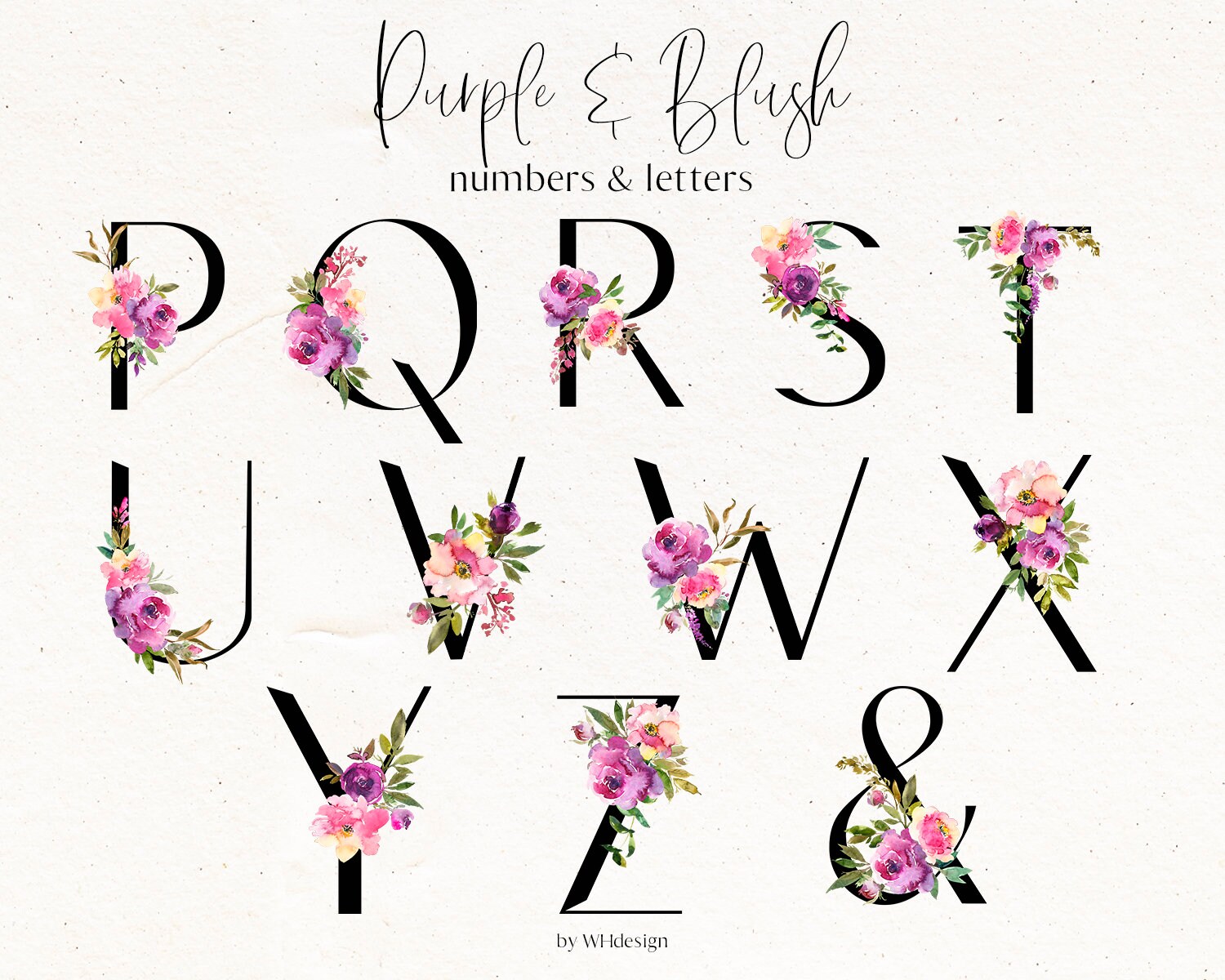 Watercolor Floral Alphabet Purple Blush Pink Violet Letters & Etsy