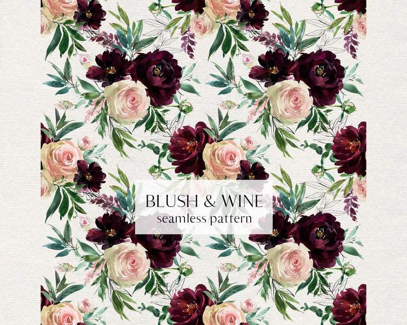 Blush and Wine Watercolor Floral Clipart Peonies Roses