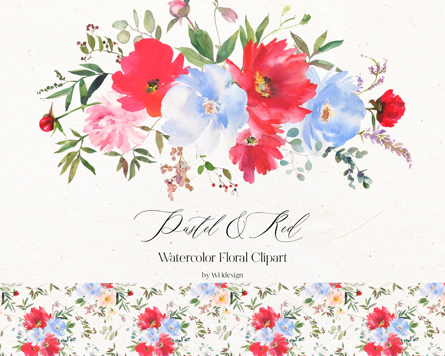 Watercolor Flowers Clipart Red Pastel Pink Blue Florals PNG | Etsy