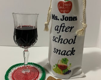 Personalized Wine bag/tote, Gift for Teacher, Teacher Appreciation, Thank you, Housewarming, Hostess, Mother's Day, Birthday Gift