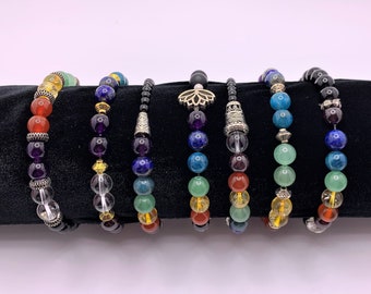 Handmade Chakra Bracelet, Crystal Stretch Bracelet, Gemstone Energy Jewelry, Healing Crystal Jewelry, Spiritual Gift for Her