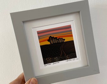 Miniature Art Print “Exmoor Sunrise”, digital, art, signed, mounted, framed