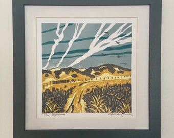 Lino cut “The Burrows”, Giclee, fine art, high quality print, limited edition, signed, mounted, unframed/framed