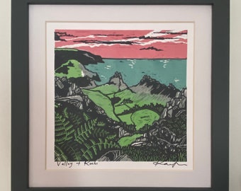 Lino cut “Valley of Rocks”, Giclee, fine art, high quality print, limited edition, signed, mounted, unframed/framed
