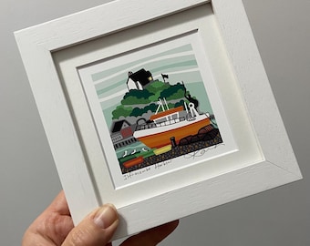 Miniatura, arte, Giclée, impresión, “Ilfracombe Harbour”, original, digital, arte, firmado, montado, enmarcado