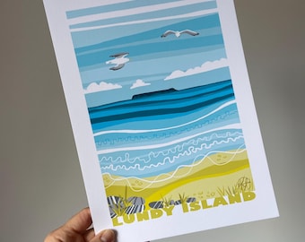 Póster, «Lundy Island», digital, arte, impresión, North Devon