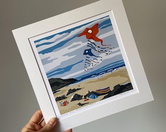Impresión giclée «Día de verano en la playa de Putsborough», original, digital, arte