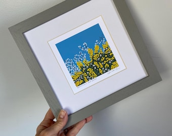 Giclée, impresión, “Tojo y endrino”, original, digital, arte, flores silvestres, campo