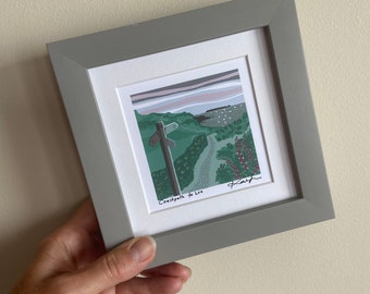 Miniature Art Print “Coastpath to Lee”, digital, art, signed, mounted, framed