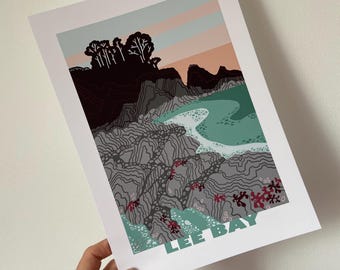 Póster, “Lee Bay”, digital, arte, impresión, North Devon