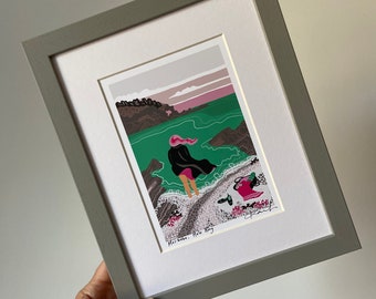 Mini print “Merbabe, Hele Bay”, digital, art, signed, mounted, unframed/framed