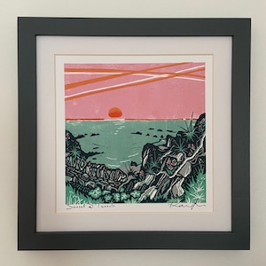 Lino cut “Sunset@Tunnels”, Giclee, fine art, high quality print, limited edition, signed, mounted, unframed/framed