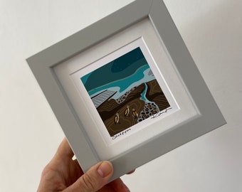 Miniature Art Print “Sandpipers”, digital, art, signed, mounted, framed