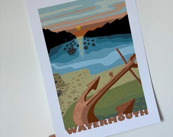 Póster, “Watermouth”, arte digital, impresión, norte de Devon