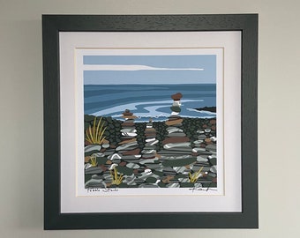 Art print “Pebble Stacks”, digital, Giclee, art, high quality, limited edition, signed, mounted, unframed/framed