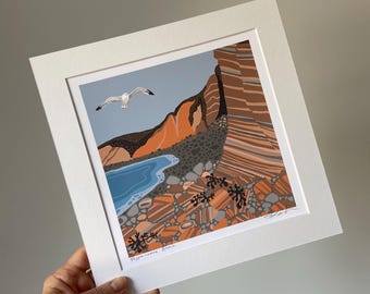 Impresión artística giclée de Peppercombe Beach, costa norte de Devon, edición firmada