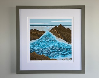 Art print “Rockpool, Combesgate Beach”, digital, Giclee, art, high quality, limited edition, signed, mounted, unframed/framed