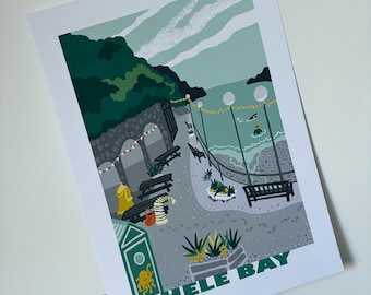 Cartel, “Hele Bay”, arte digital, impresión, norte de Devon