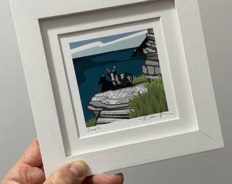 Miniatura, Arte, Giclée, Impresión, “Cabras”, original, digital, arte, firmado, montado, enmarcado