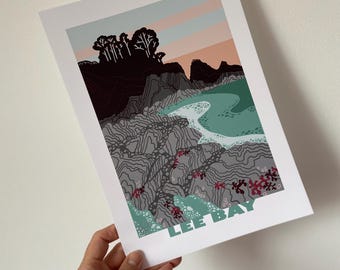 Póster, “Lee Bay”, digital, arte, impresión, North Devon