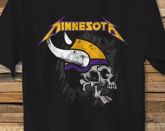 Minnesota Football Heavy Metal Skull T-Shirt w/ Distressed Vintage Style Art // Skol Stefon Diggs Kirk Cousins