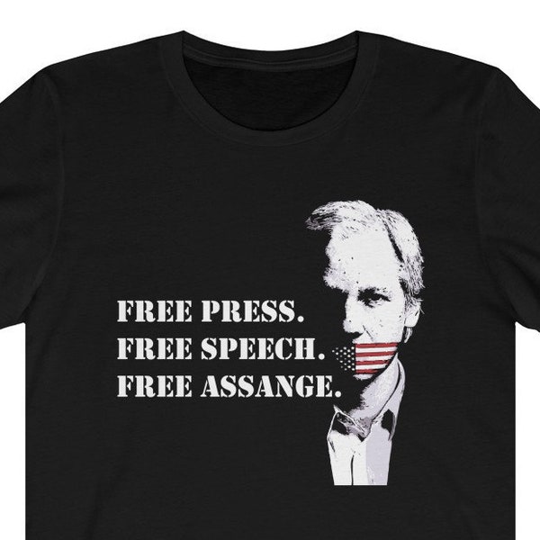 Free Julian Assange T-Shirt Free Press Free Speech Wikileaks Supporter Truth America Justice UK Bella + Canvas Unisex Tee Shirt TShirt