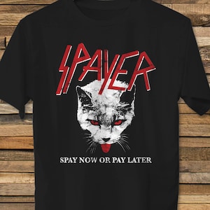 Spayer Funny Vintage Style Slayer Parody Cat Kitty Feline Spay & Neuter Advocate Heavy Metal Spaying Animal Lovers Distressed Print Short-Sl