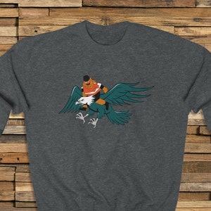 Gritty Riding An Eagle Sweatshirt Philadelphia Pennsylvania Hockey Mascot Bird Gang Green Fly Eagles Fly PA 2019 215 267 Unisex Crew Neck