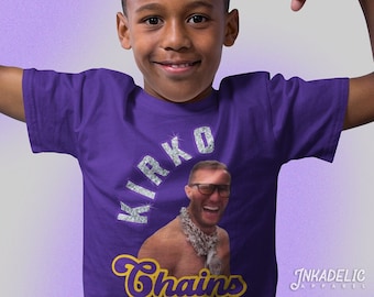 InkadelicApparel Kirk Cousins Chains Shirt Rocking Ice Diamonds Necklaces Kirko Chains Vikings Bling Gold Vikes Chainz Captain Kirk Unisex Youth Kids T-Shirt