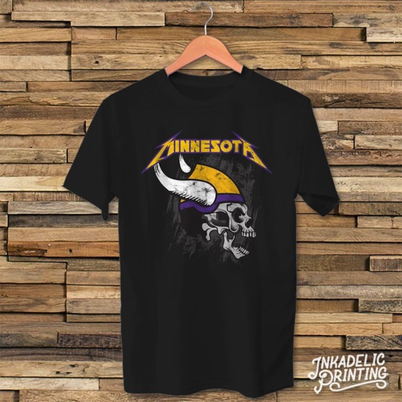 Minnesota Football Heavy Metal Skull T-Shirt w/ Distressed Vintage Style Art // Skol Stefon Diggs Kirk Cousins image 1