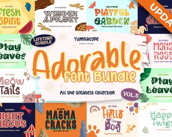 Pacote de Fontes Adoráveis | 10 Fontes Divertidas e 150 Ilustrações para Canva, Cricut e Procreate