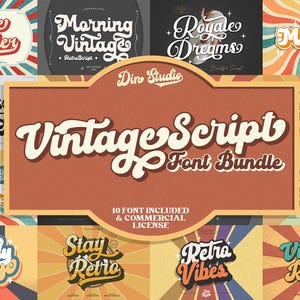 Vintage Script Font Bundle Vol.1 | 10 Retro Branding Fonts for Canva, Cricut & Procreate