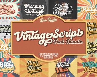 Vintage Script Font Bundle Vol.1 | 10 Retro Branding Fonts for Canva, Cricut & Procreate
