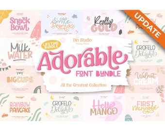 Pacote adorável de fontes e ilustrações | 10 designs divertidos para Canva, Cricut e Procreate