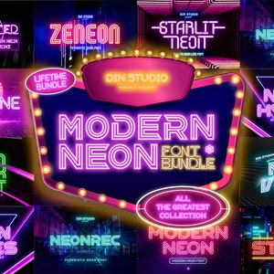Modern Neon Fonts Bundle | Procreate & Display Fonts | Instant Download | Whimsical Retro Fonts