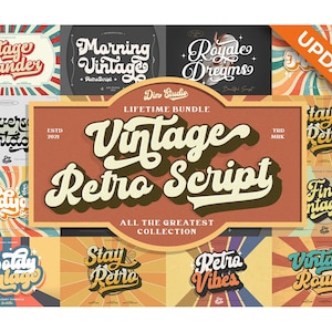 Paquete de fuentes Vintage Script / Descarga instantánea / Canva, Cricut, Procreate / Tipografía retro