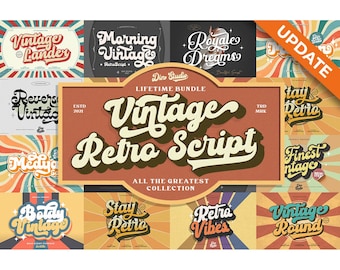 Vintage Script Font Bundle | Instant Download | Canva, Cricut, Procreate | Retro Typography