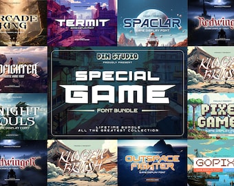 特別なゲームフォントバンドル | フォントバンドル | 即時ダウンロード、Canva および Procreate 対応 | ゲームおよびストリーミングフォント