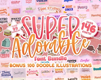 Playful Font Bundle | 146 Fonts with 100 Doodle Illustrations for Branding & Crafts