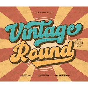 Vintage Round Font | Instant Digital Download | Vintage & Groovy Fonts | Canva Fonts| Cricut  Fonts |Procreate Font | Extruded Font