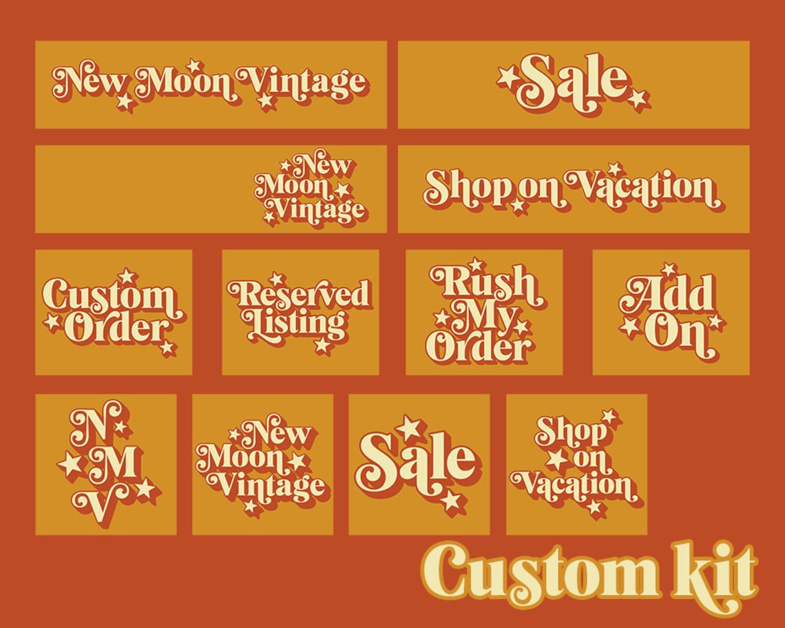 Vintage Etsy Shop Set Stars Etsy Branding Kit Boutique Retro Etsy
