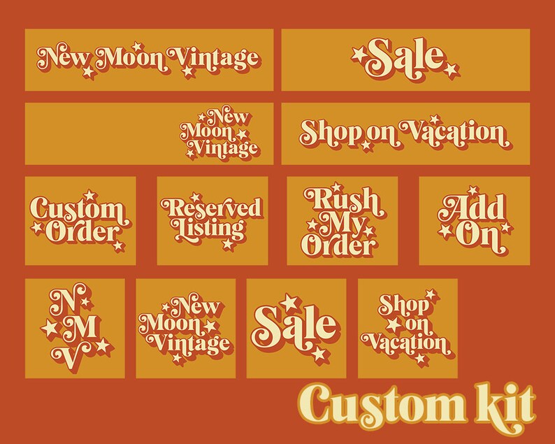 Vintage Etsy Shop Set Stars Etsy Branding Kit Boutique Retro Etsy