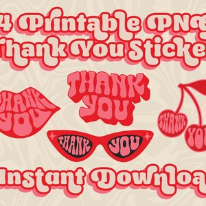 Printable Thank You Stickers PNG Retro, Small Business Branding Funky, Hippie Sticker Bundle, Etsy Shop Packaging, 70s Clipart Groovy, Boho