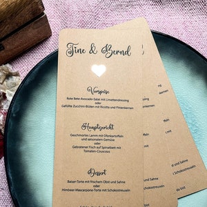 Menükarte Hochzeit Vintage Kraftpapier & Romantische Tischdekoration für Hochzeitsbuffet, Geschenk zur Trauung